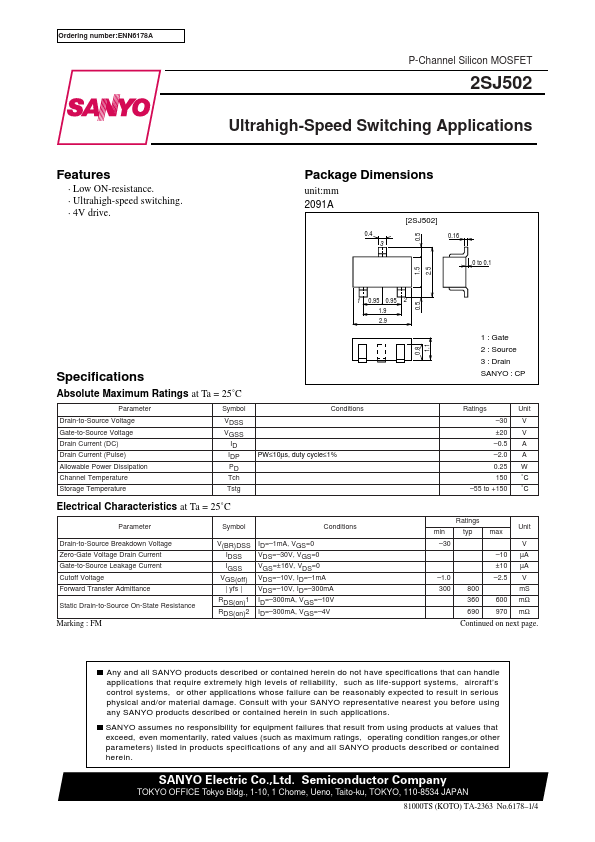 2SJ502 Sanyo Semicon Device