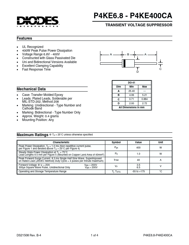 P4KE13 Diodes Incorporated