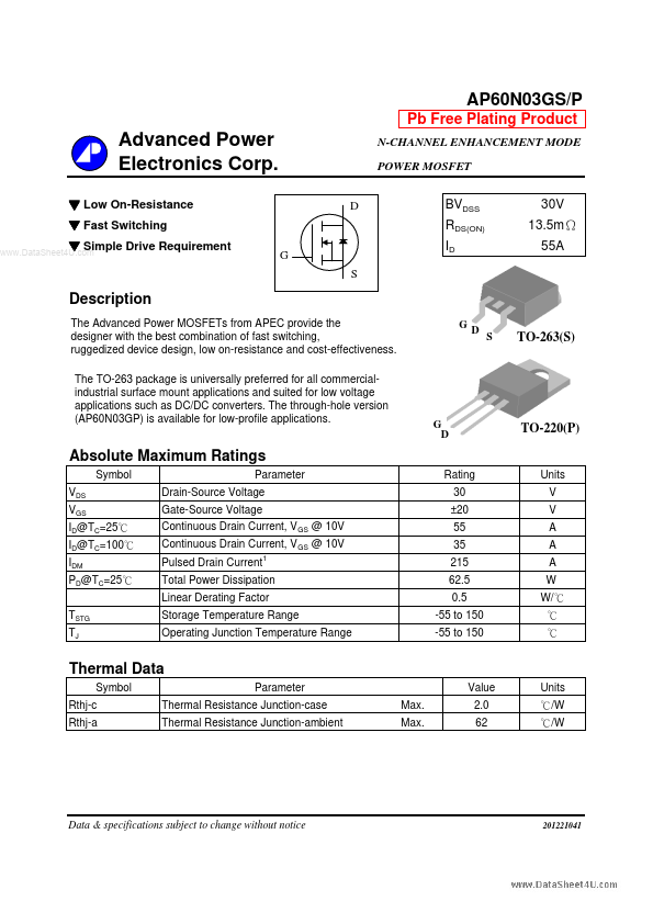 60N03GP Advanced Power Electronics