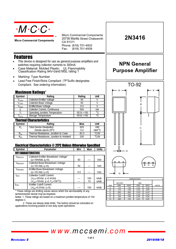 2N3416 MCC