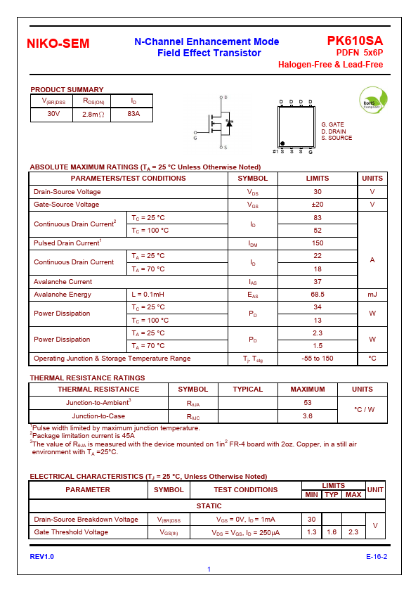 <?=PK610SA?> डेटा पत्रक पीडीएफ