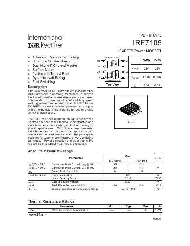 <?=IRF7105?> डेटा पत्रक पीडीएफ