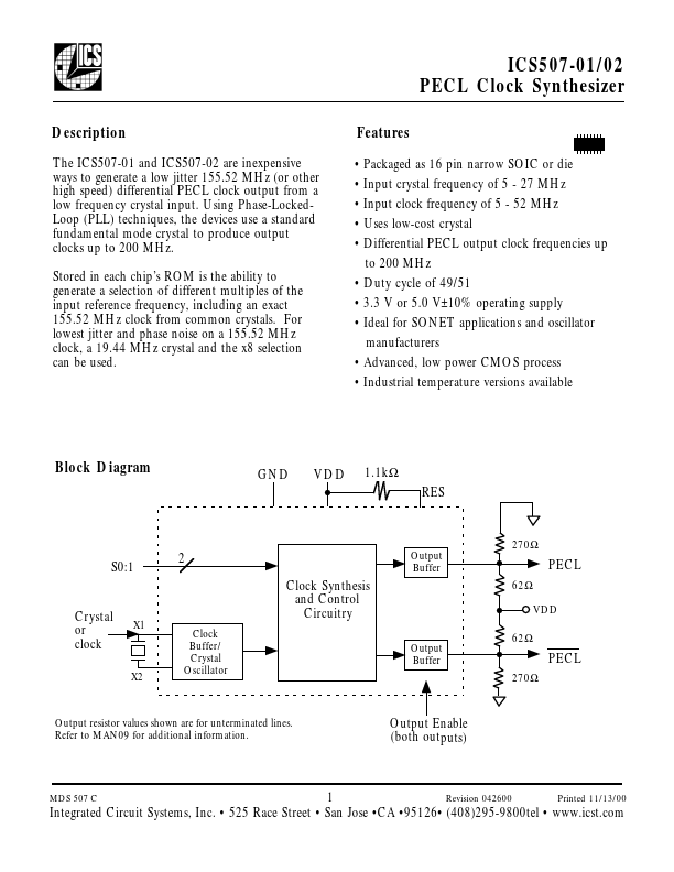 ICS507-xx Integrated Circuit Systems