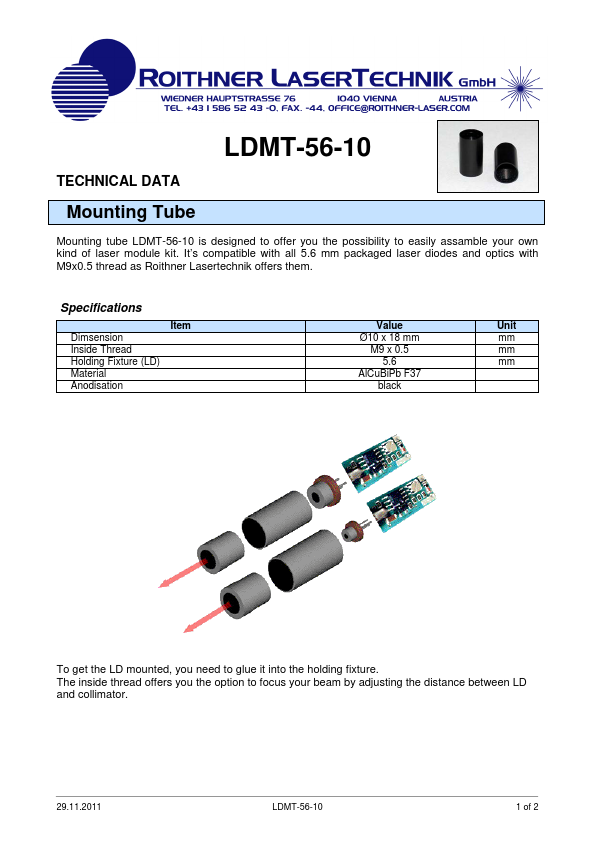 LDMT-56-10 Tube Datasheet pdf - Mounting Tube. Equivalent, Catalog