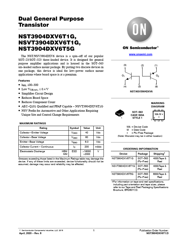 NST3904DXV6T1G ON Semiconductor