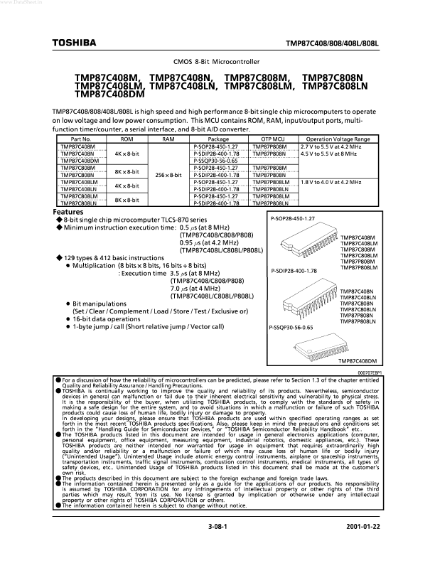 <?=TMP87C808LM?> डेटा पत्रक पीडीएफ