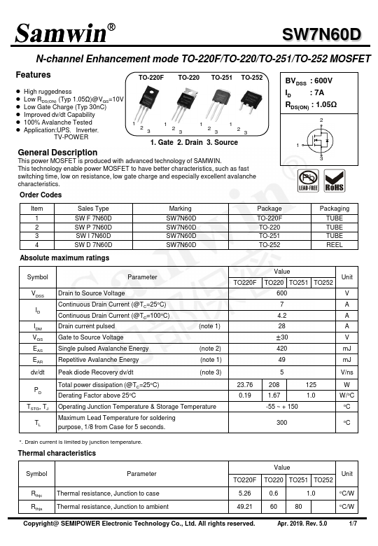 SW7N60D SEMIPOWER