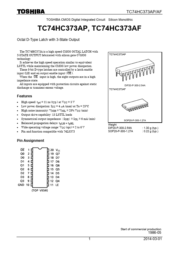 TC74HC373AF Toshiba Semiconductor