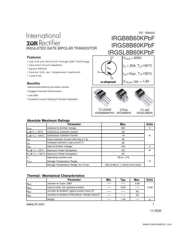 IRGSL8B60KPbF International Rectifier