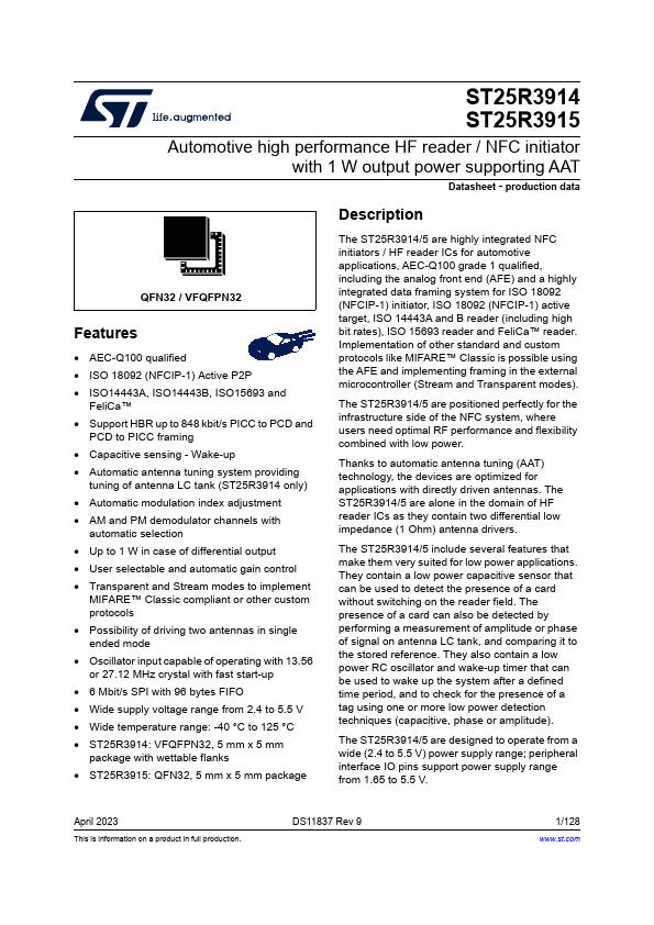 <?=ST25R3915?> डेटा पत्रक पीडीएफ