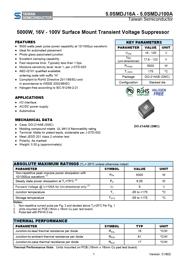 5.0SMDJ33A Taiwan Semiconductor