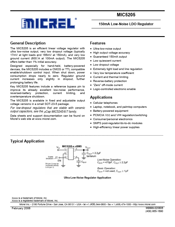 MIC5205 Micrel Semiconductor
