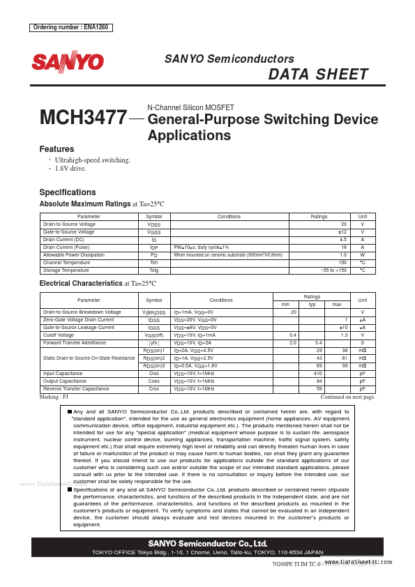 MCH3477 Sanyo Semicon Device