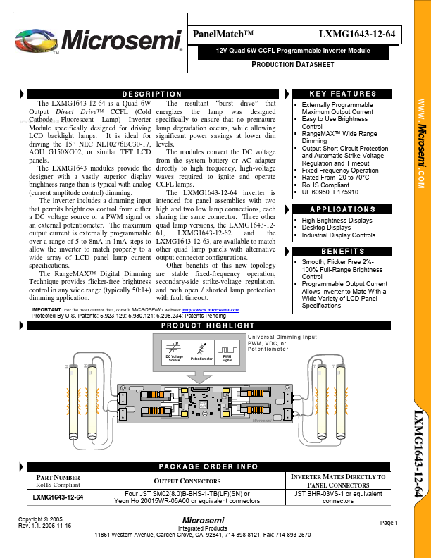 LXMG1643-12-64 Microsemi Corporation