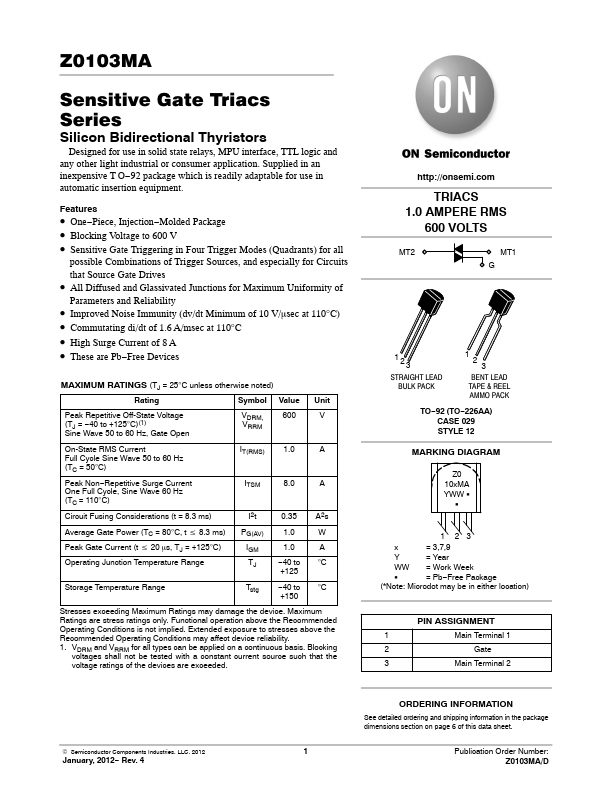 Z0103MA ON Semiconductor