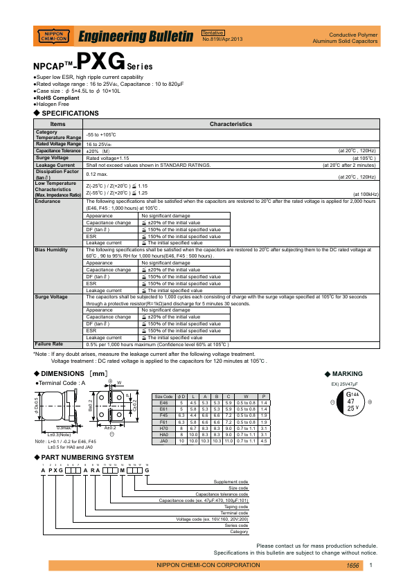 <?=APXG160ARA271MH70G?> डेटा पत्रक पीडीएफ