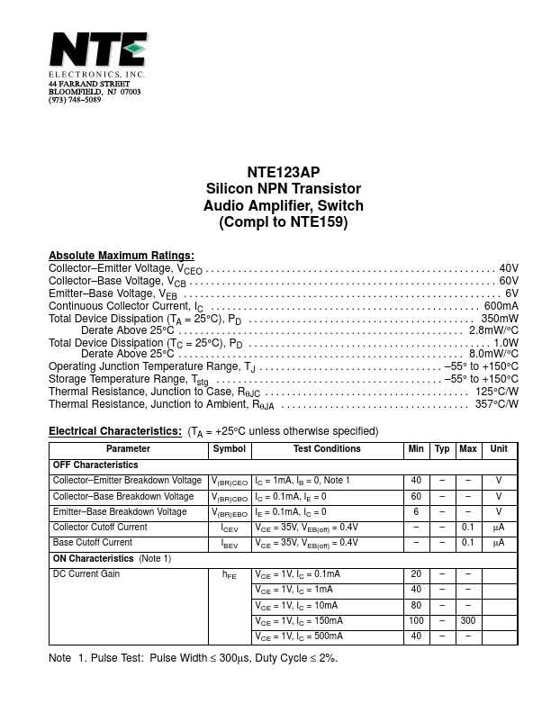 NTE123AP NTE