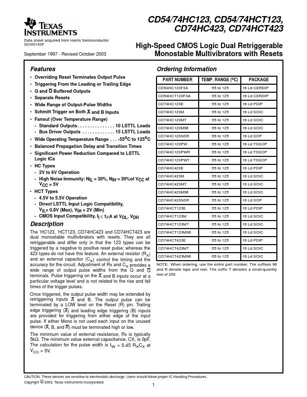 <?=CD74HCT123?> डेटा पत्रक पीडीएफ