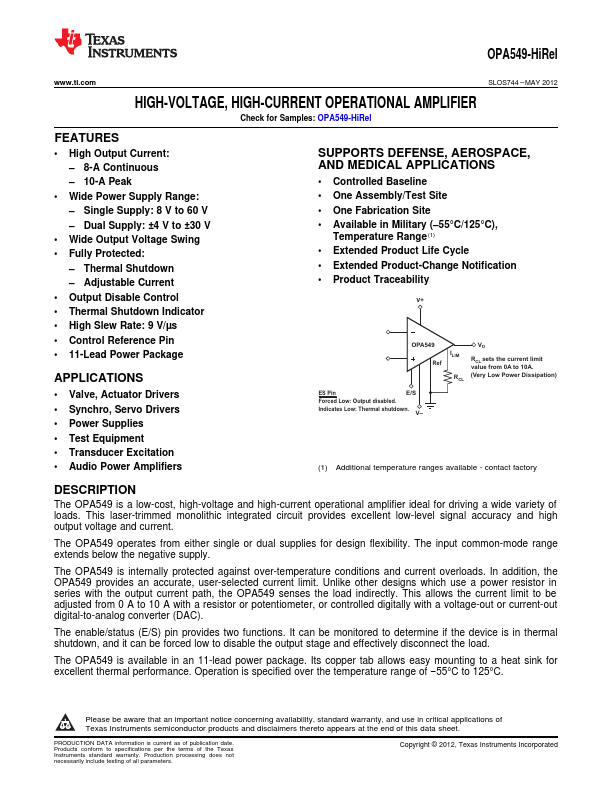 OPA549-HIREL Texas Instruments