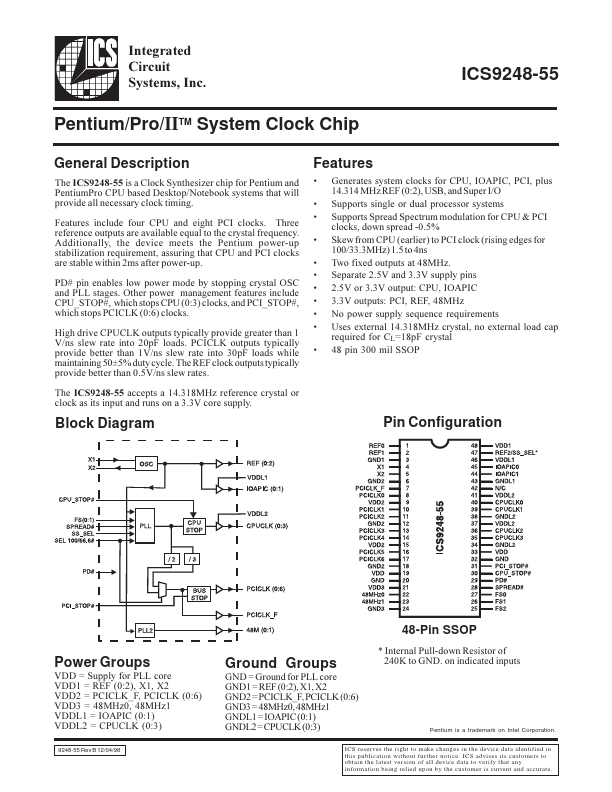 ICS9248-55 Integrated Circuit Systems