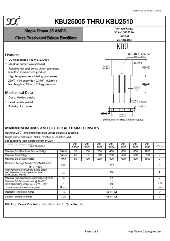 <?=KBU2501?> डेटा पत्रक पीडीएफ