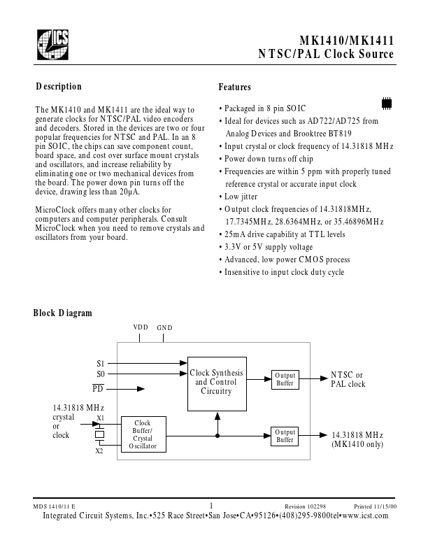 MK1411 Integrated Circuit Systems