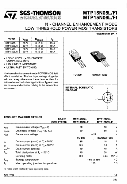 MTP15N06L STMicroelectronics