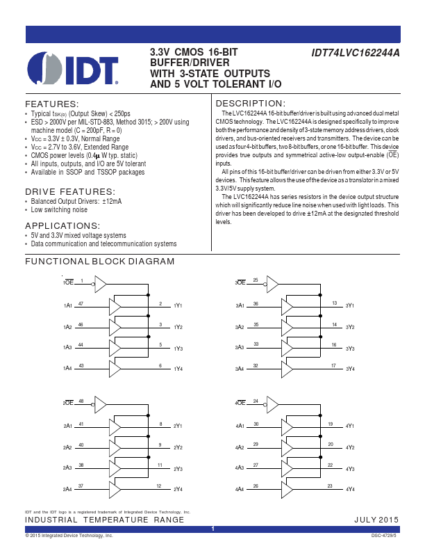 IDT74LVC162244A Integrated Device