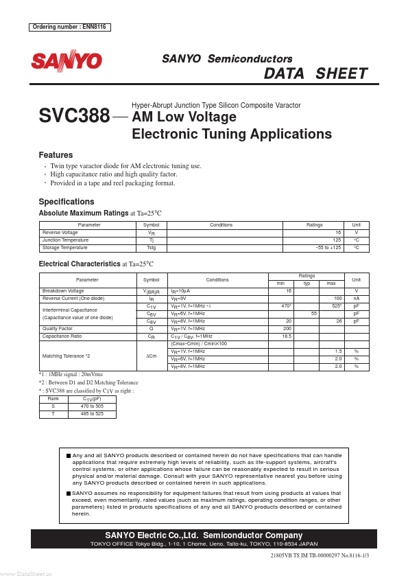 SVC388 Sanyo Semicon Device