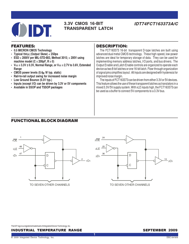 IDT74FCT163373 Integrated Device Technology