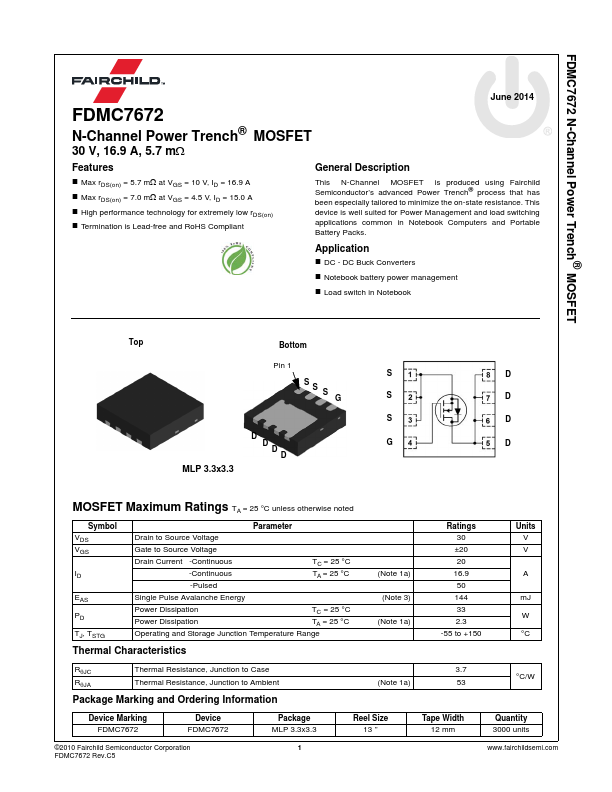 <?=FDMC7672?> डेटा पत्रक पीडीएफ