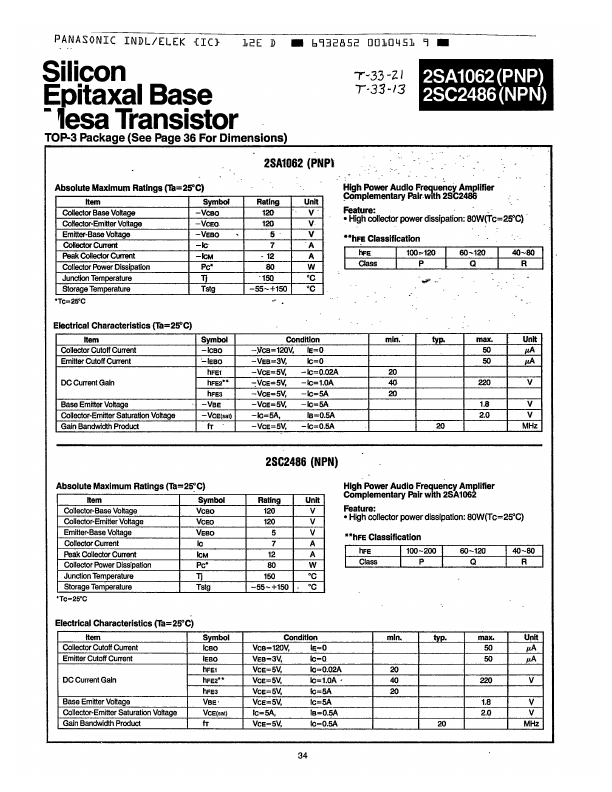 2SA1062 Panasonic Semiconductor