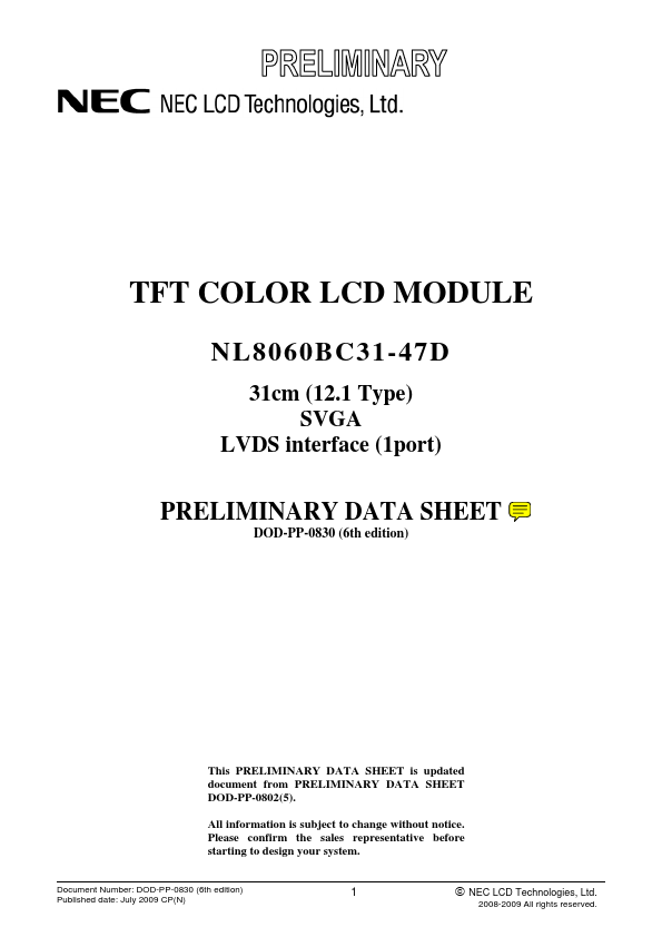 NL8060BC31-47D NEC