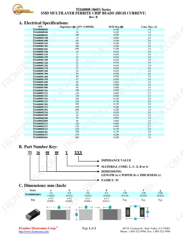 TI160808U301 Frontier Electronics