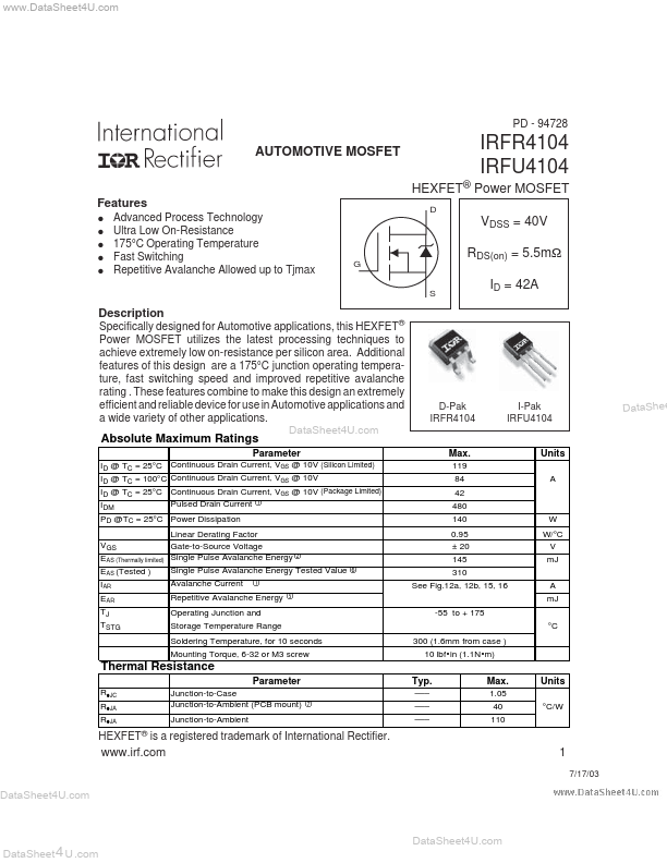 IRFU4104 International Rectifier