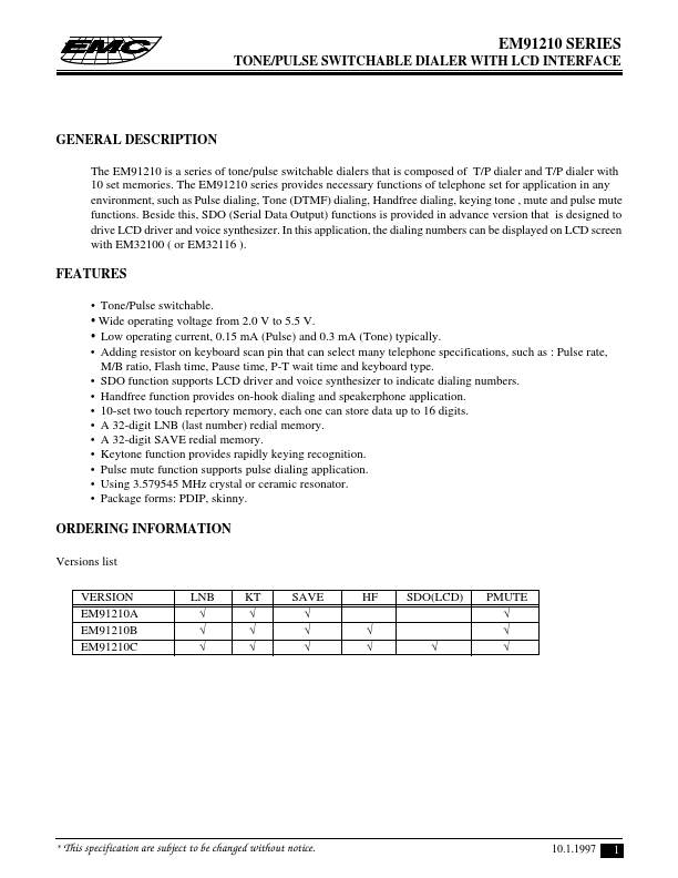 EM91210A ELAN Microelectronics Corp