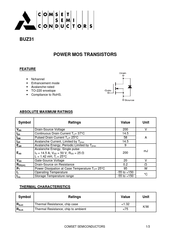 BUZ31 Comset Semiconductors