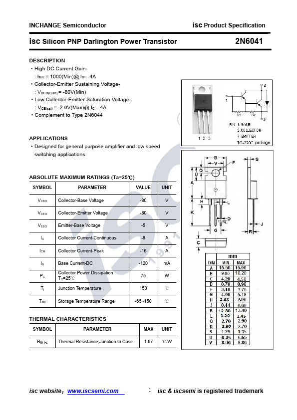 2N6041 Inchange Semiconductor