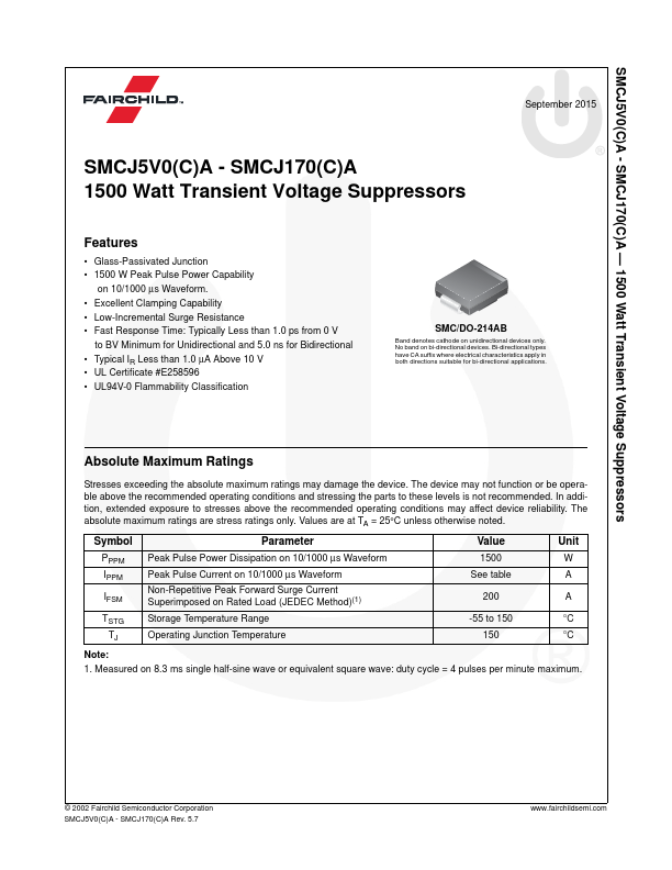 <?=SMCJ170CA?> डेटा पत्रक पीडीएफ