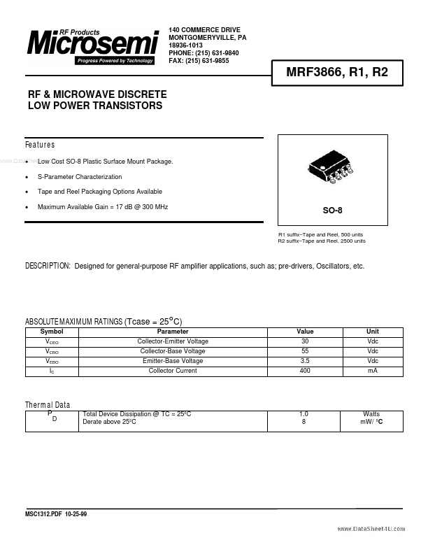 MRF3866R2 Microsemi Corporation