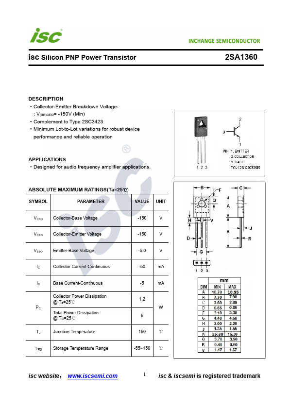 2SA1360 Inchange Semiconductor