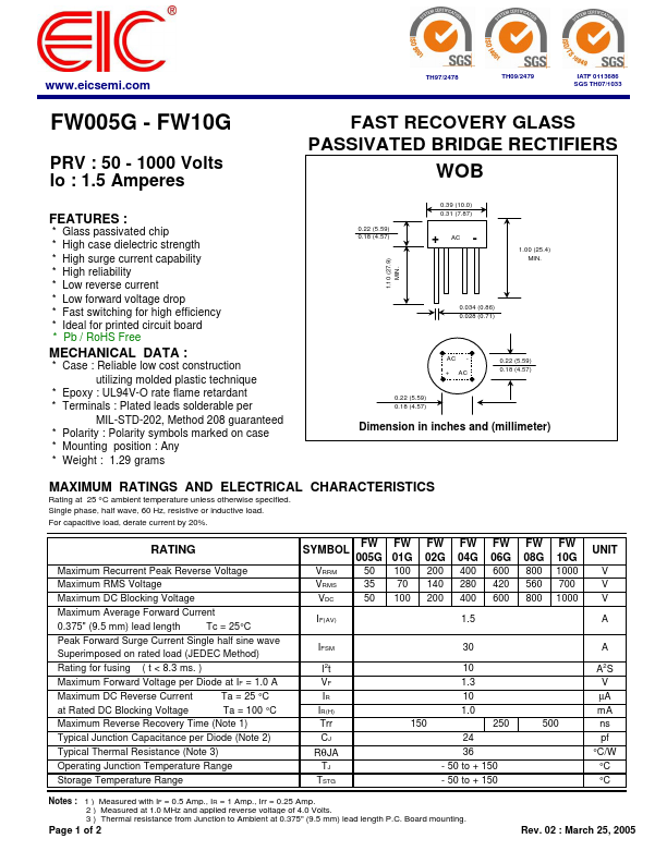 FW10G EIC discrete Semiconductors