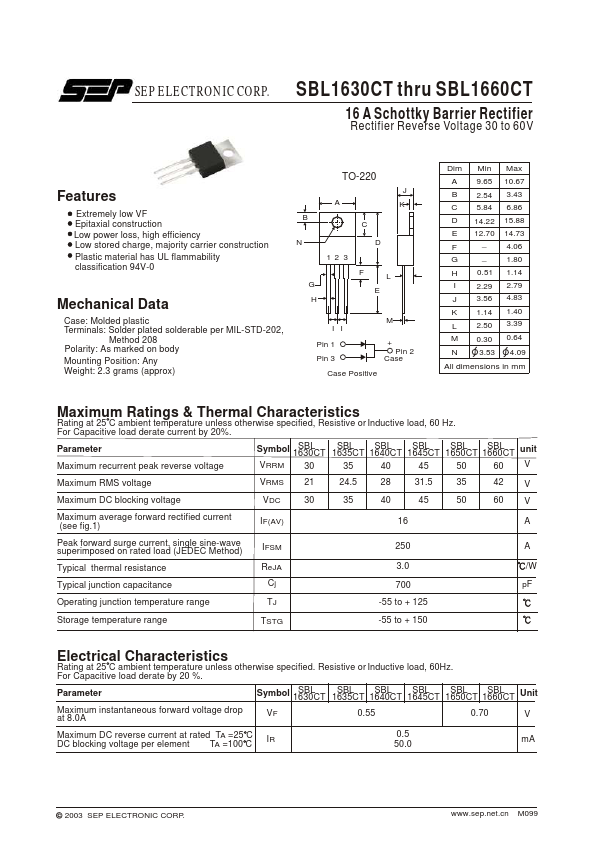 SBL1635CT SEP ELECTRONIC