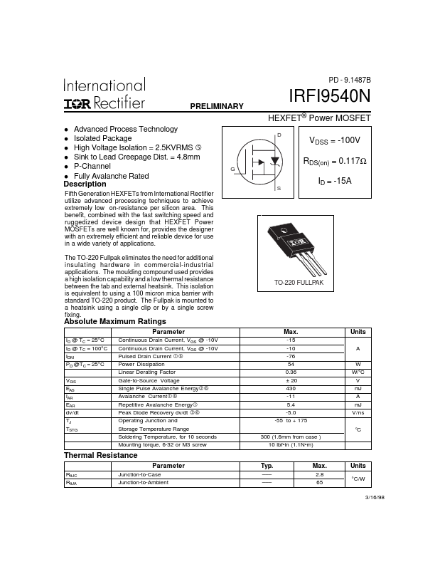 <?=IRFI9540N?> डेटा पत्रक पीडीएफ