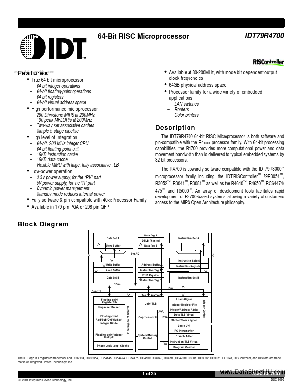 <?=IDT79R4700?> डेटा पत्रक पीडीएफ