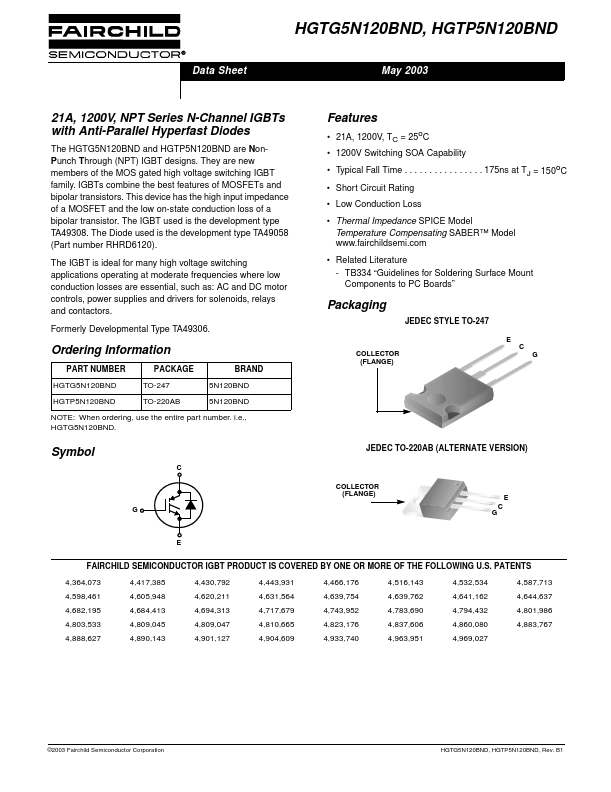 HGTP5N120BND Fairchild Semiconductor