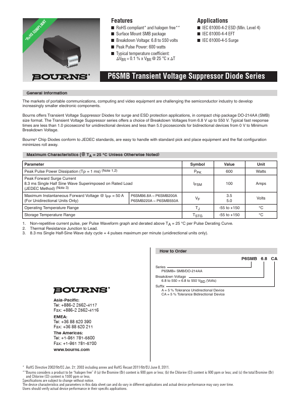 P6SMB400CA BOURNS