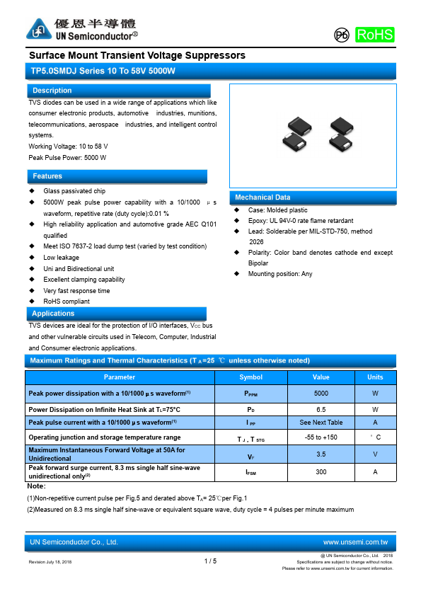 TP5.0SMDJ51CA UN Semiconductor