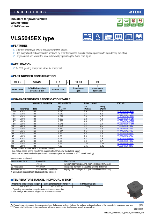 <?=VLS5045EX-4R7M?> डेटा पत्रक पीडीएफ