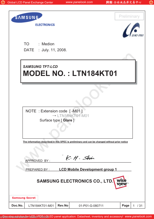 LTN184KT01-M01 Samsung